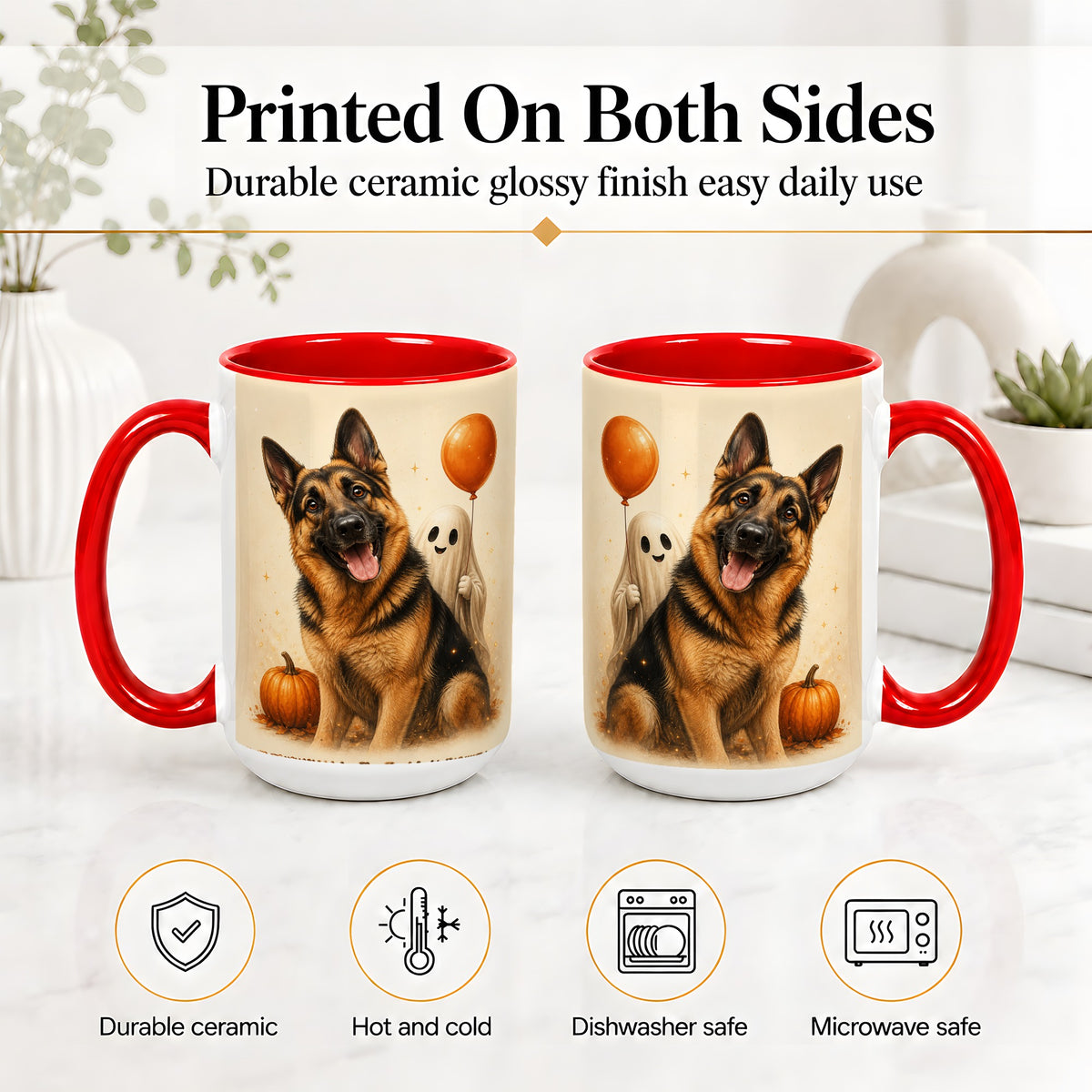 #pl[15oz|Red] German Shepherd Halloween Accent Mug, Ceramic Mug with Ghost Artwork