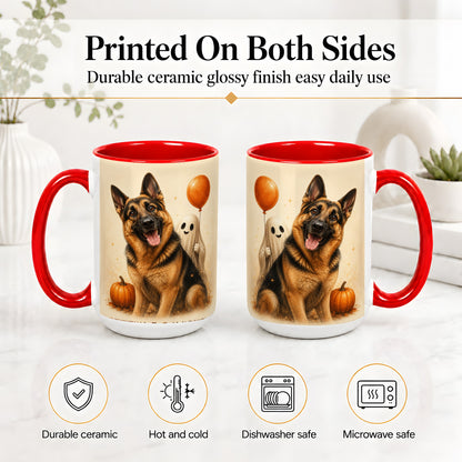 #pl[15oz|Red] German Shepherd Halloween Accent Mug, Ceramic Mug with Ghost Artwork