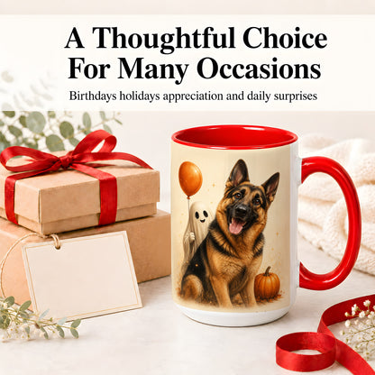 #pl[15oz|Red] German Shepherd Halloween Accent Mug, Ceramic Mug with Ghost Artwork