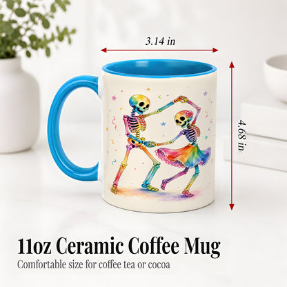 #pl[11oz|Blue] Rainbow Skeleton Dance Accent Mug, Ceramic Mug with Colorful Artwork