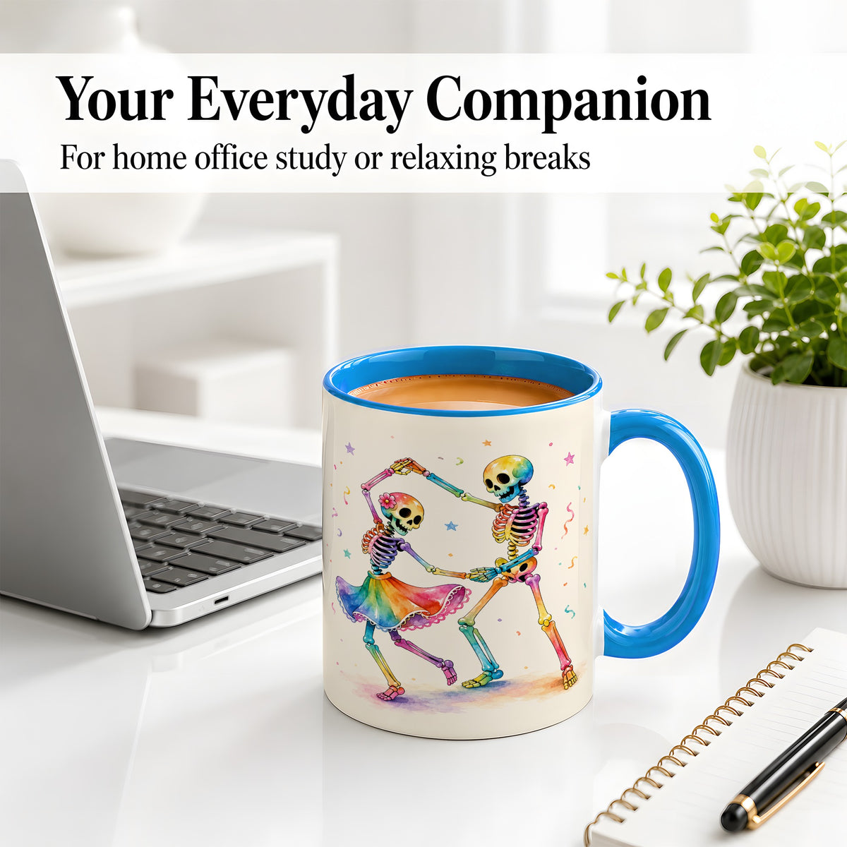 #pl[11oz|Blue] Rainbow Skeleton Dance Accent Mug, Ceramic Mug with Colorful Artwork