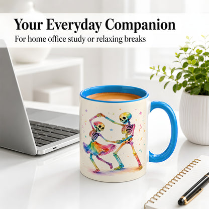 #pl[11oz|Blue] Rainbow Skeleton Dance Accent Mug, Ceramic Mug with Colorful Artwork