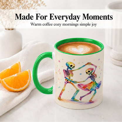 #pl[11oz|Green] Rainbow Skeleton Dance Accent Mug, Ceramic Mug with Colorful Artwork