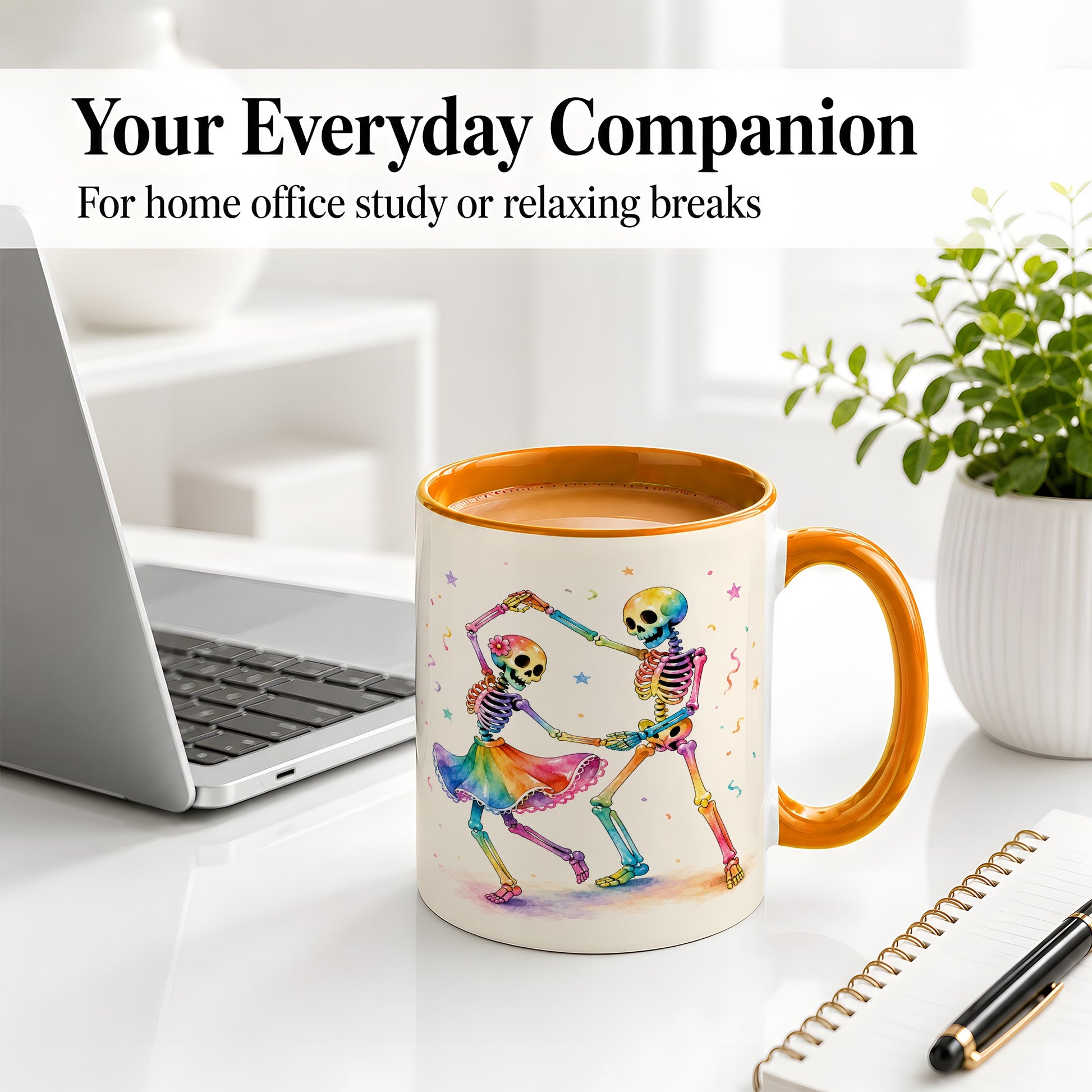 #pl[11oz|Orange] Rainbow Skeleton Dance Accent Mug, Ceramic Mug with Colorful Artwork