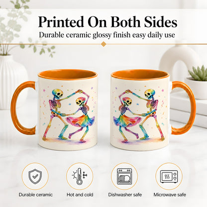 #pl[11oz|Orange] Rainbow Skeleton Dance Accent Mug, Ceramic Mug with Colorful Artwork