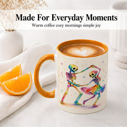 #pl[11oz|Orange] Rainbow Skeleton Dance Accent Mug, Ceramic Mug with Colorful Artwork