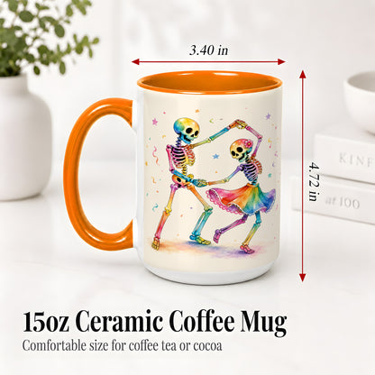 #pl[15oz|Orange] Rainbow Skeleton Dance Accent Mug, Ceramic Mug with Colorful Artwork