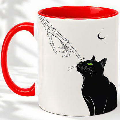 Black Cat Skeleton Accent Mug, Ceramic Mug with Crescent Moon Artwork