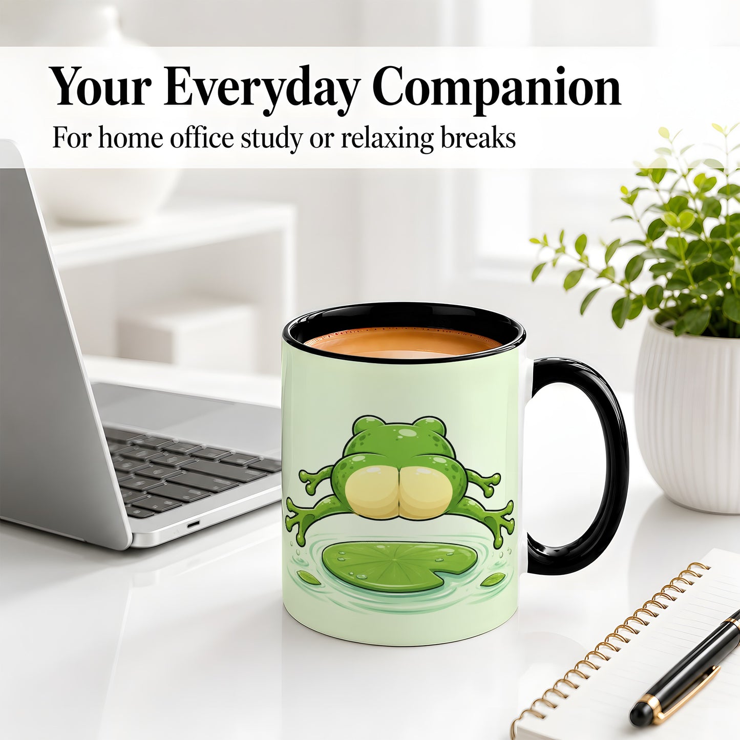 #pl[11oz|Black] Funny Frog Butt Ceramic Mug, Green Cartoon Art for Frog Lovers