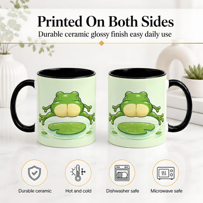#pl[11oz|Black] Funny Frog Butt Ceramic Mug, Green Cartoon Art for Frog Lovers