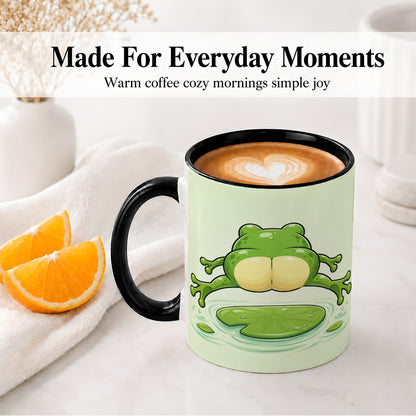#pl[11oz|Black] Funny Frog Butt Ceramic Mug, Green Cartoon Art for Frog Lovers