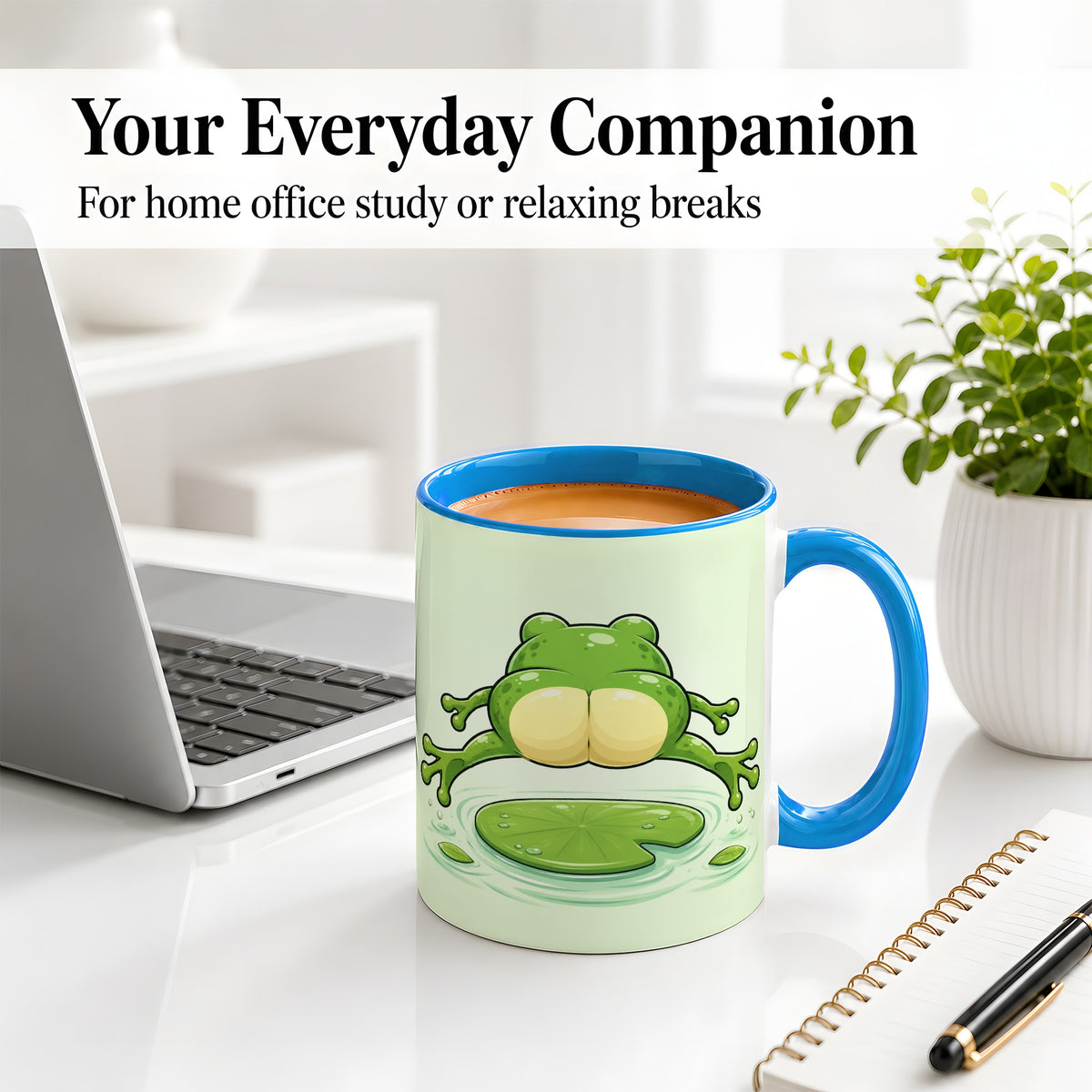 #pl[11oz|Blue] Funny Frog Butt Ceramic Mug, Green Cartoon Art for Frog Lovers