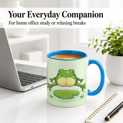 #pl[11oz|Blue] Funny Frog Butt Ceramic Mug, Green Cartoon Art for Frog Lovers
