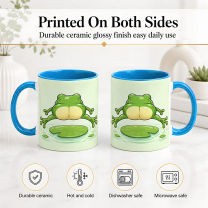#pl[11oz|Blue] Funny Frog Butt Ceramic Mug, Green Cartoon Art for Frog Lovers