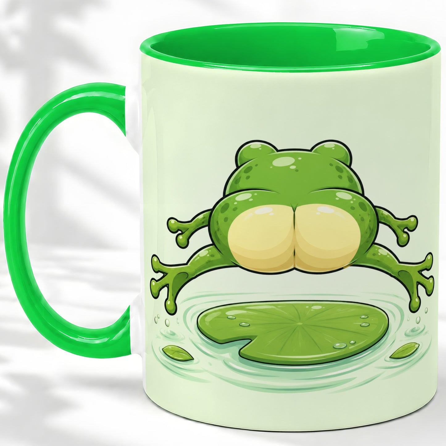 #pl[11oz|Green] Funny Frog Butt Ceramic Mug, Green Cartoon Art for Frog Lovers