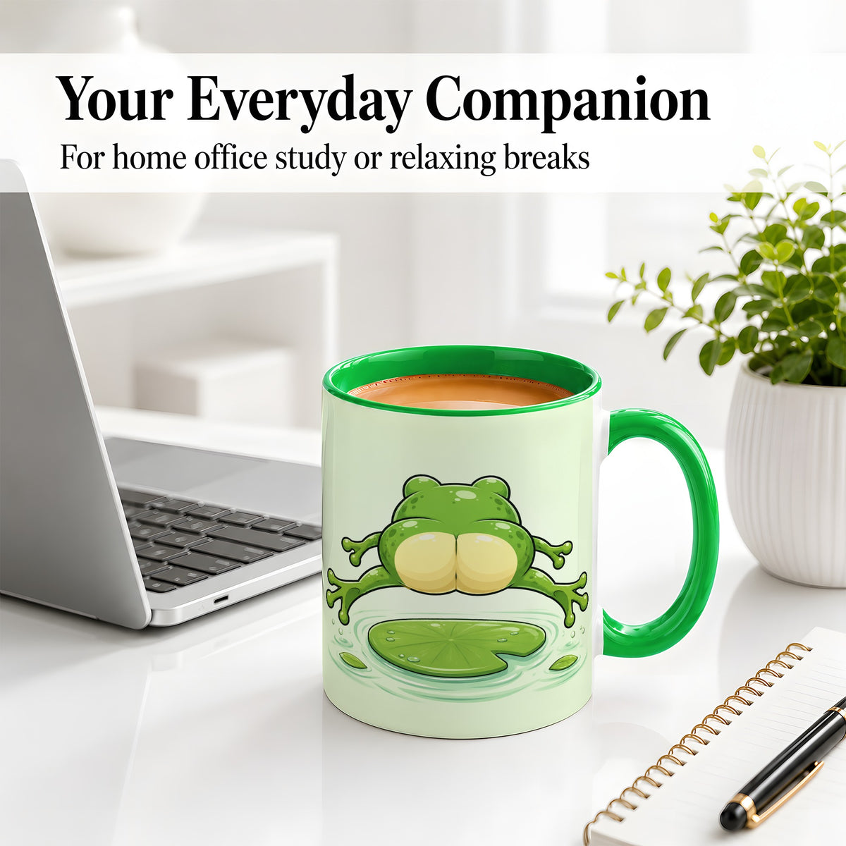 #pl[11oz|Green] Funny Frog Butt Ceramic Mug, Green Cartoon Art for Frog Lovers