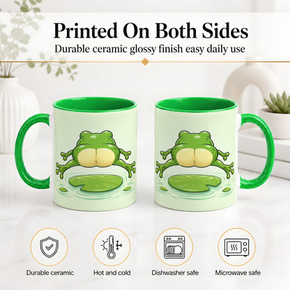 #pl[11oz|Green] Funny Frog Butt Ceramic Mug, Green Cartoon Art for Frog Lovers