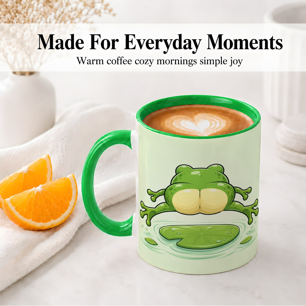 #pl[11oz|Green] Funny Frog Butt Ceramic Mug, Green Cartoon Art for Frog Lovers
