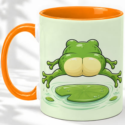 #pl[11oz|Orange] Funny Frog Butt Ceramic Mug, Green Cartoon Art for Frog Lovers