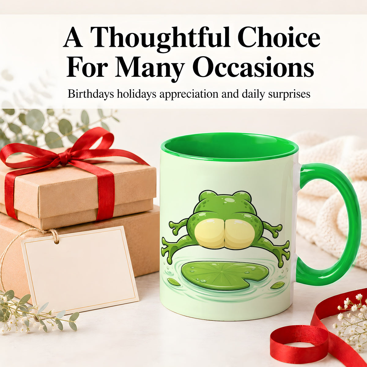 #pl[11oz|Green] Funny Frog Butt Ceramic Mug, Green Cartoon Art for Frog Lovers
