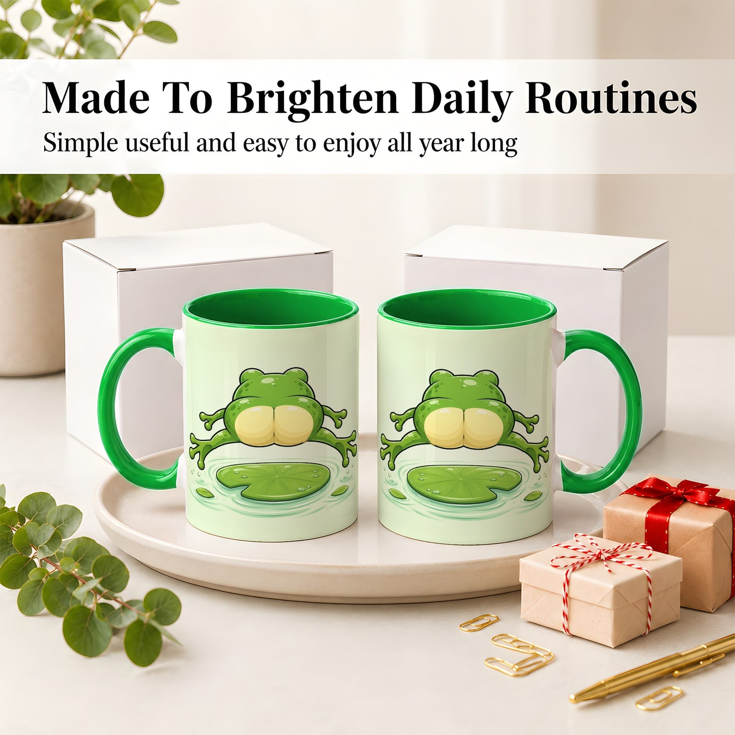 #pl[11oz|Green] Funny Frog Butt Ceramic Mug, Green Cartoon Art for Frog Lovers