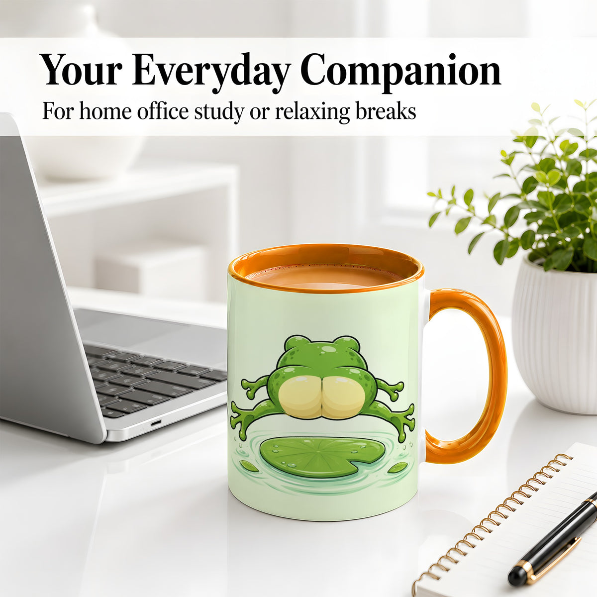 #pl[11oz|Orange] Funny Frog Butt Ceramic Mug, Green Cartoon Art for Frog Lovers