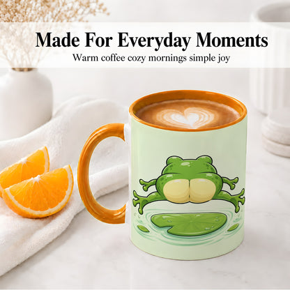 #pl[11oz|Orange] Funny Frog Butt Ceramic Mug, Green Cartoon Art for Frog Lovers