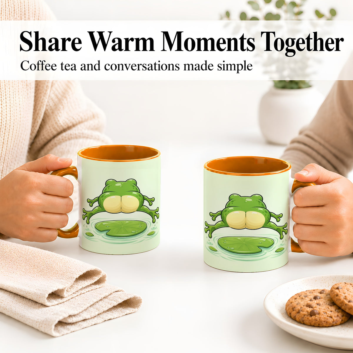 #pl[11oz|Orange] Funny Frog Butt Ceramic Mug, Green Cartoon Art for Frog Lovers
