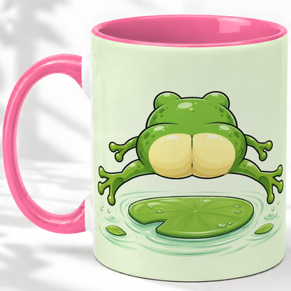 #pl[11oz|Pink] Funny Frog Butt Ceramic Mug, Green Cartoon Art for Frog Lovers