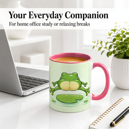 #pl[11oz|Pink] Funny Frog Butt Ceramic Mug, Green Cartoon Art for Frog Lovers