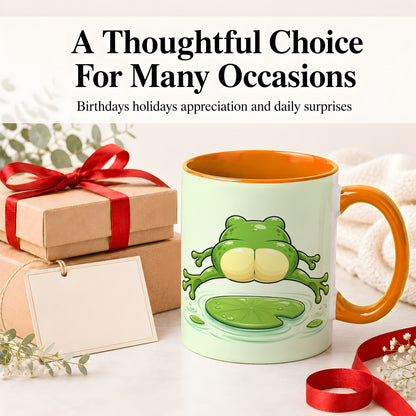#pl[11oz|Orange] Funny Frog Butt Ceramic Mug, Green Cartoon Art for Frog Lovers