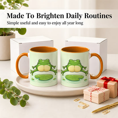 #pl[11oz|Orange] Funny Frog Butt Ceramic Mug, Green Cartoon Art for Frog Lovers