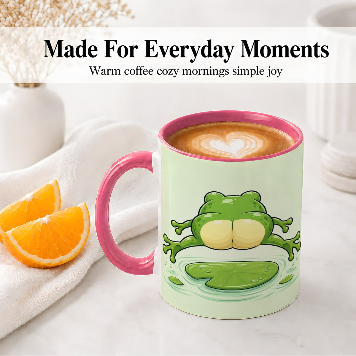 #pl[11oz|Pink] Funny Frog Butt Ceramic Mug, Green Cartoon Art for Frog Lovers