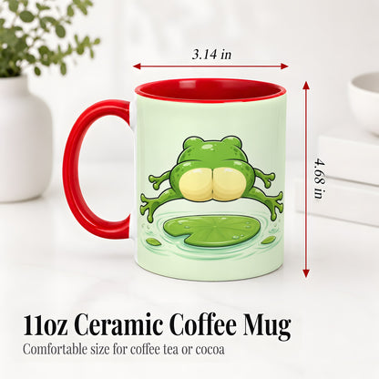 #pl[11oz|Red] Funny Frog Butt Ceramic Mug, Green Cartoon Art for Frog Lovers