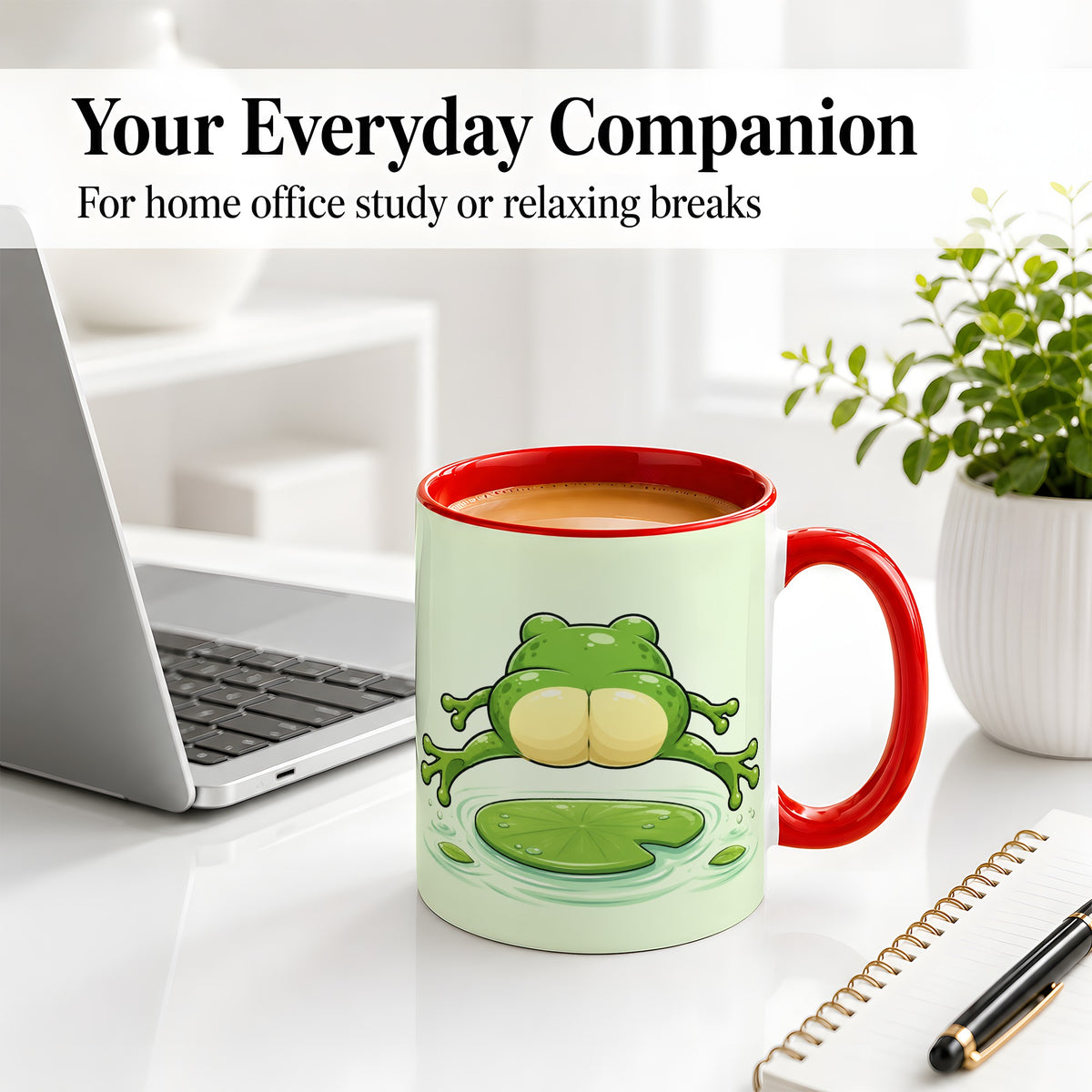 #pl[11oz|Red] Funny Frog Butt Ceramic Mug, Green Cartoon Art for Frog Lovers