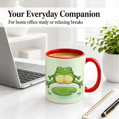 #pl[11oz|Red] Funny Frog Butt Ceramic Mug, Green Cartoon Art for Frog Lovers