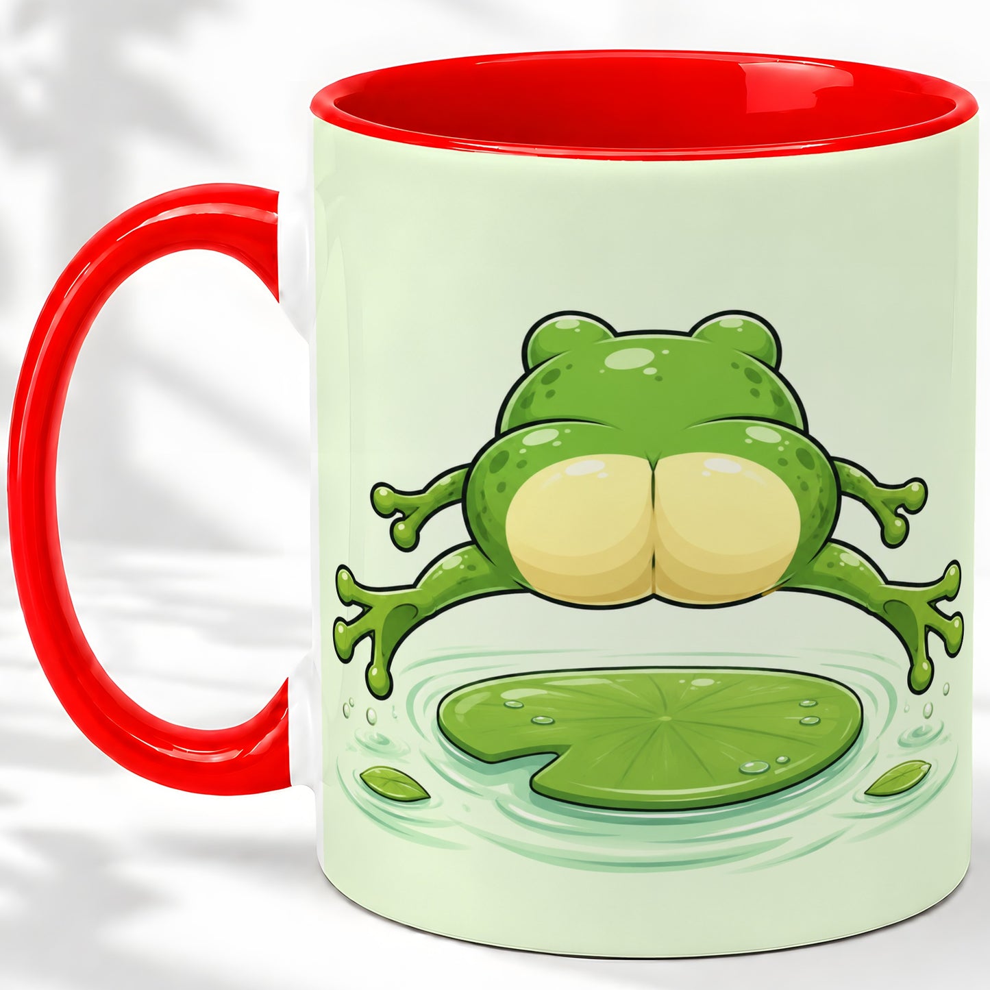 Funny Frog Butt Ceramic Mug, Green Cartoon Art for Frog Lovers