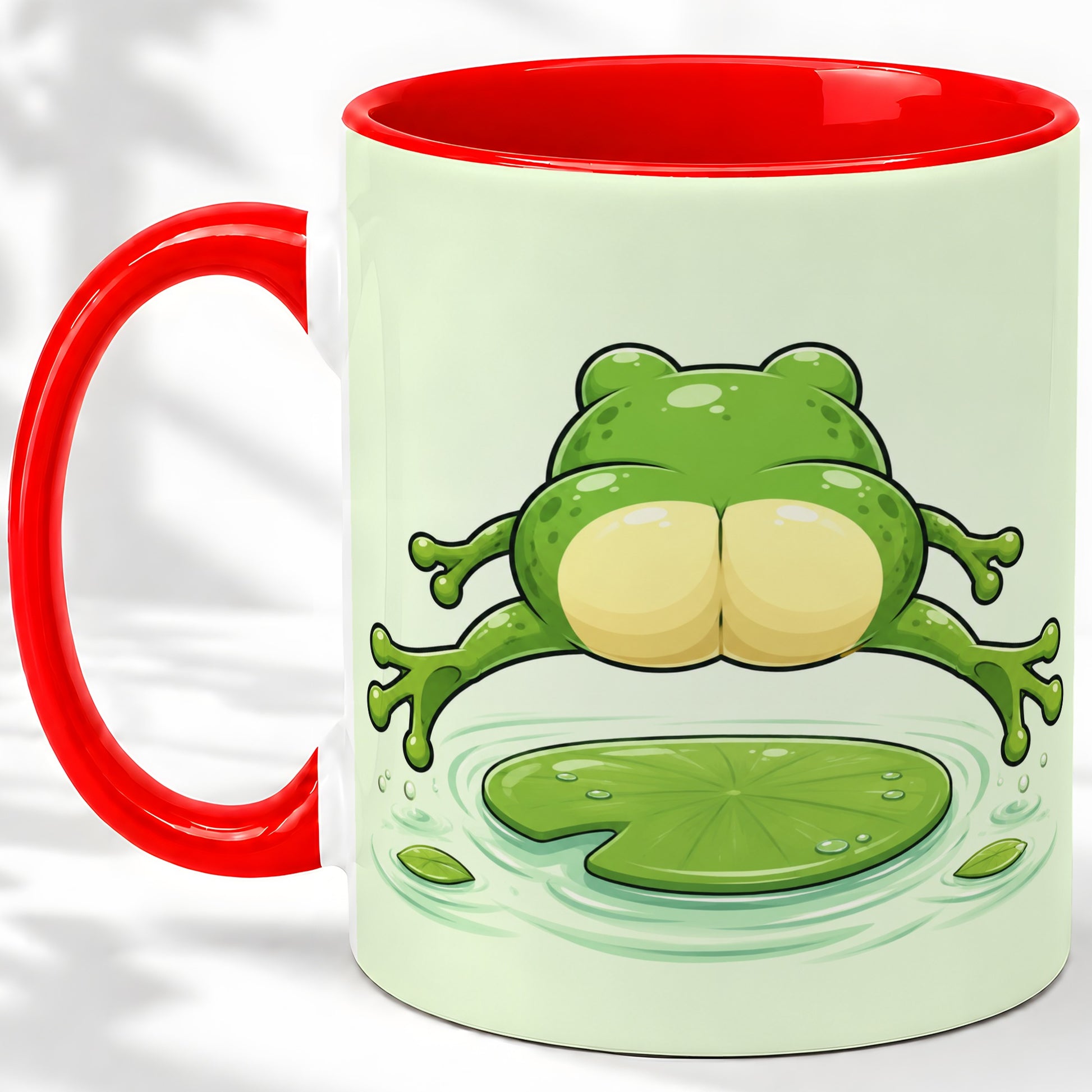 Funny Frog Butt Ceramic Mug, Green Cartoon Art for Frog Lovers
