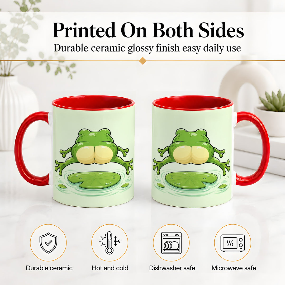 #pl[11oz|Red] Funny Frog Butt Ceramic Mug, Green Cartoon Art for Frog Lovers