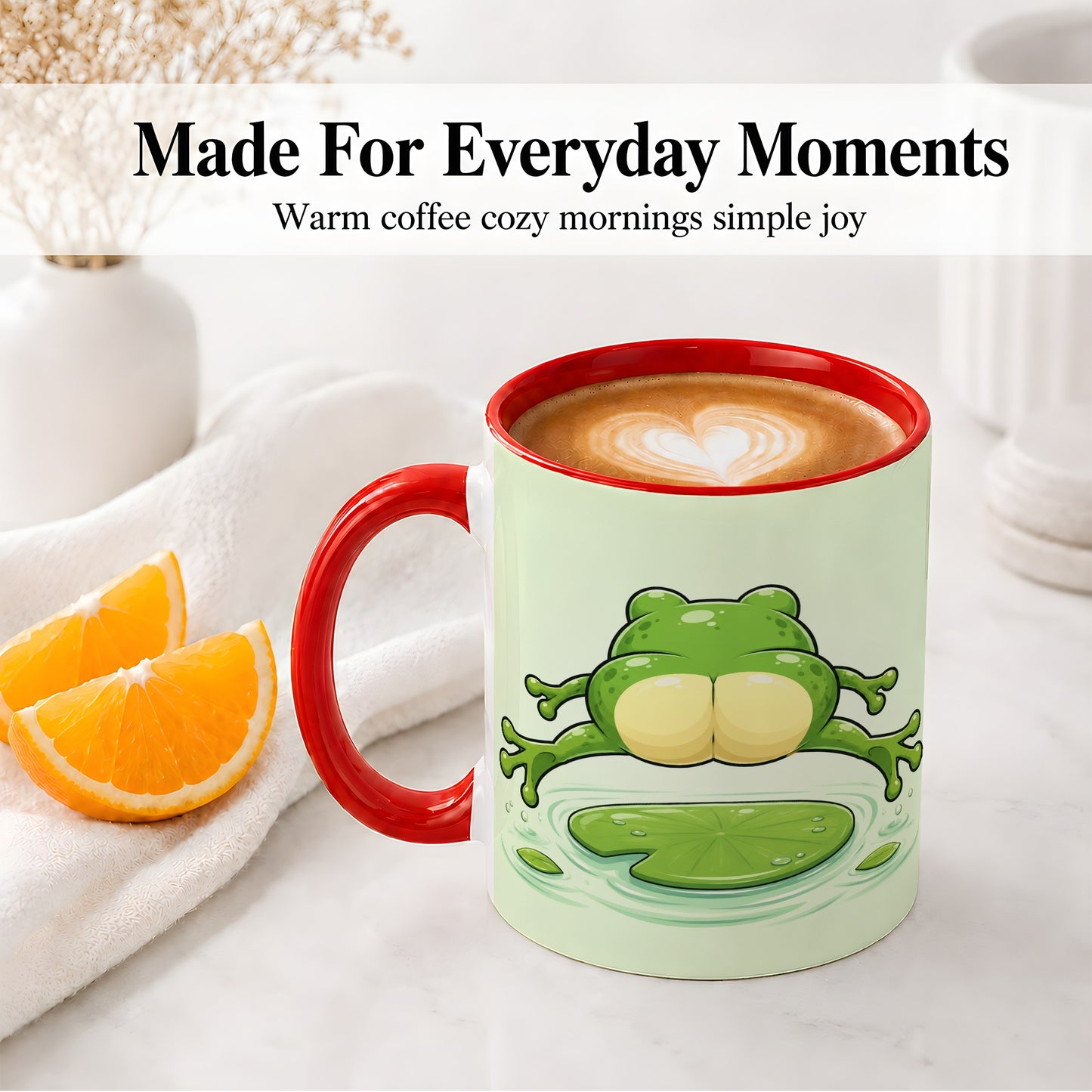 #pl[11oz|Red] Funny Frog Butt Ceramic Mug, Green Cartoon Art for Frog Lovers