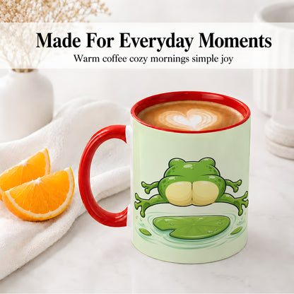 #pl[11oz|Red] Funny Frog Butt Ceramic Mug, Green Cartoon Art for Frog Lovers