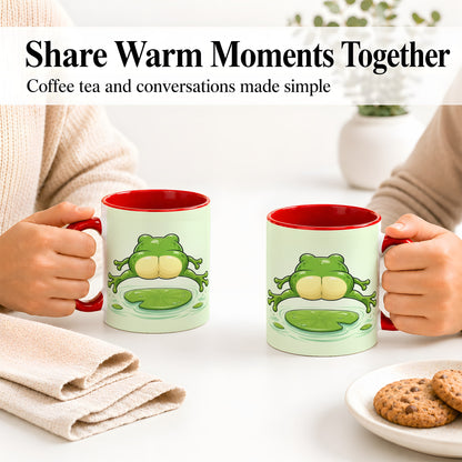 #pl[11oz|Red] Funny Frog Butt Ceramic Mug, Green Cartoon Art for Frog Lovers