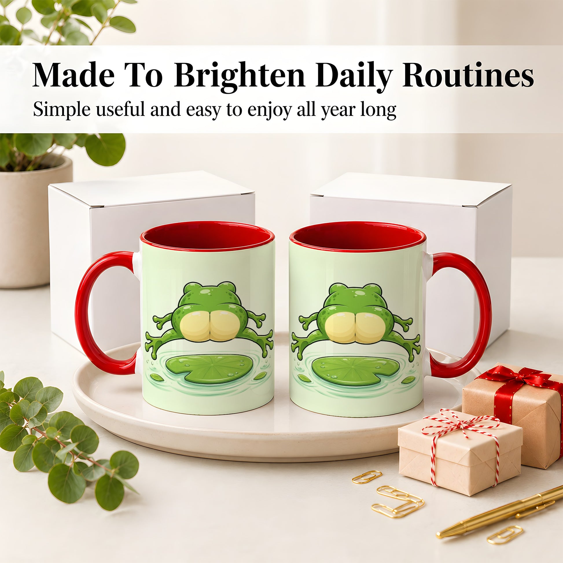 #pl[11oz|Red] Funny Frog Butt Ceramic Mug, Green Cartoon Art for Frog Lovers