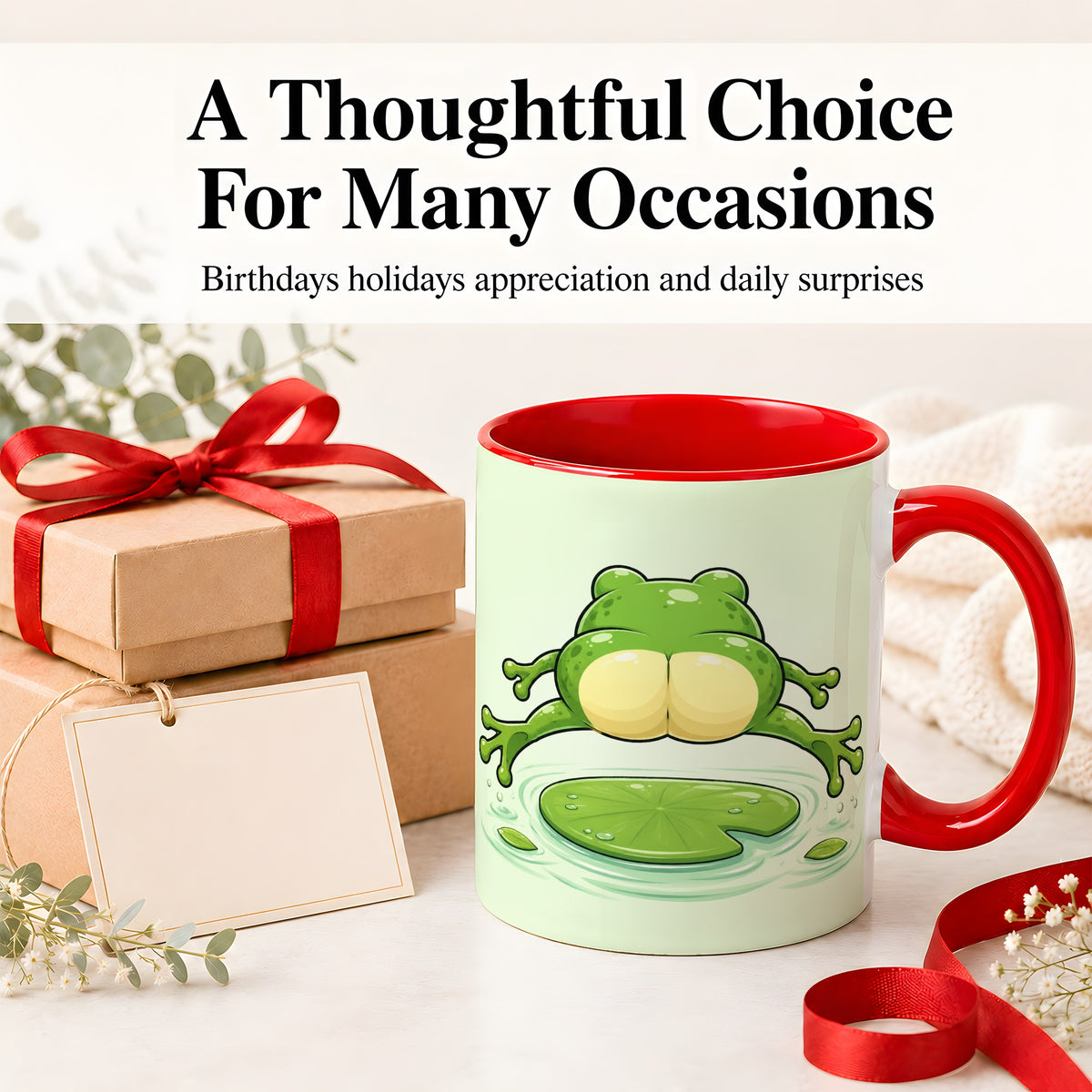 #pl[11oz|Red] Funny Frog Butt Ceramic Mug, Green Cartoon Art for Frog Lovers