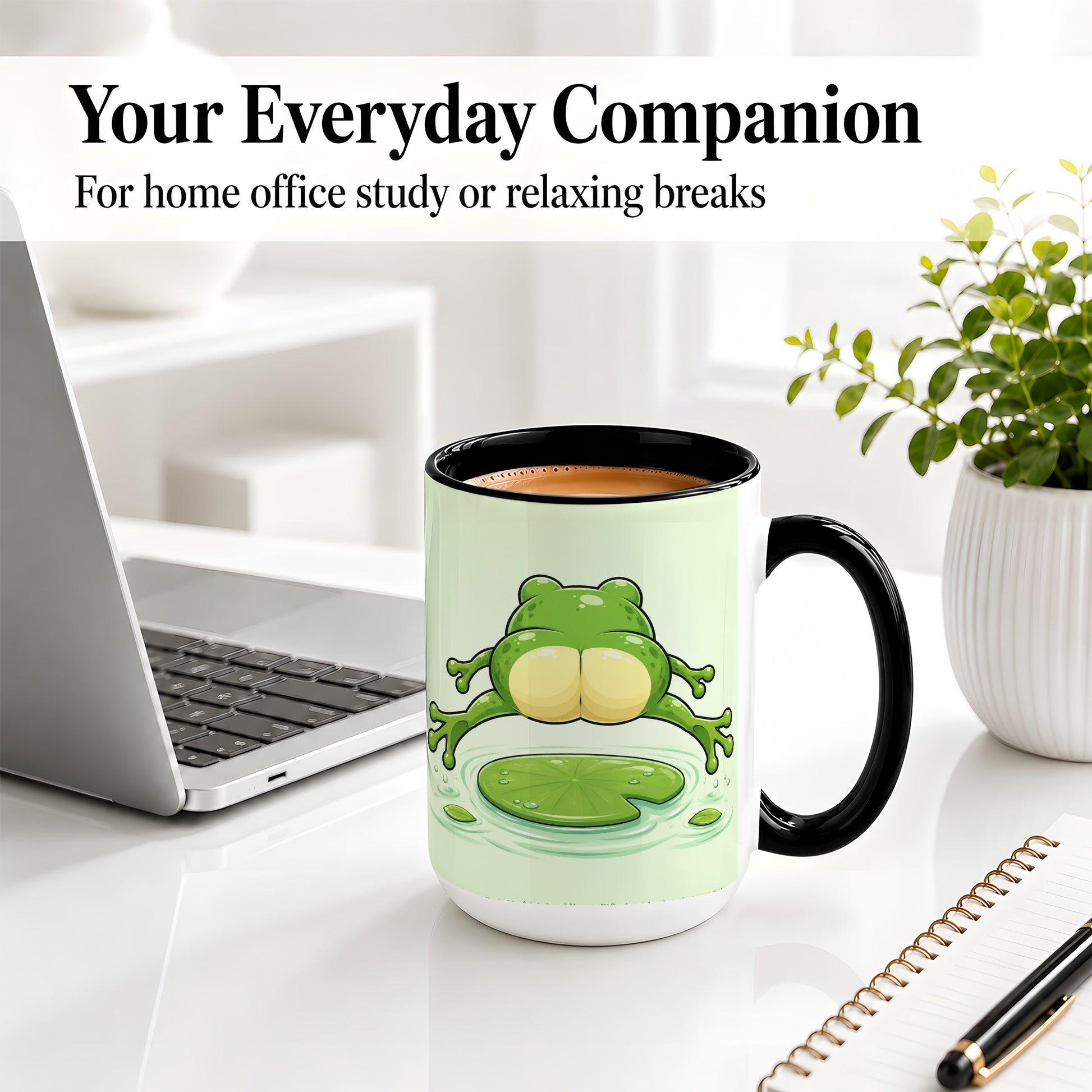 #pl[15oz|Black] Funny Frog Butt Ceramic Mug, Green Cartoon Art for Frog Lovers