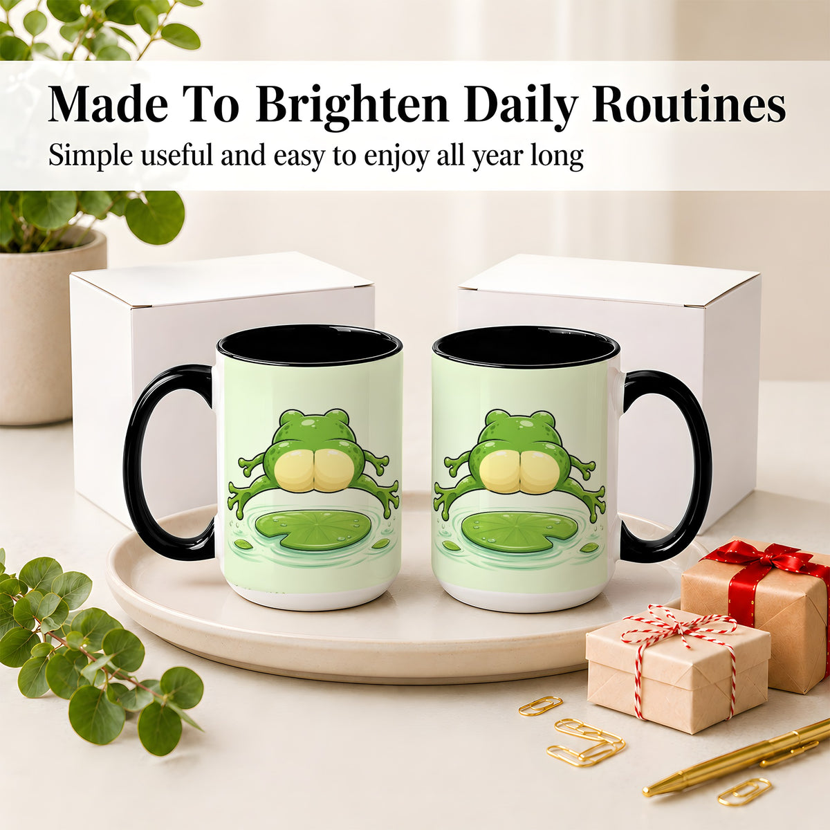 #pl[15oz|Black] Funny Frog Butt Ceramic Mug, Green Cartoon Art for Frog Lovers