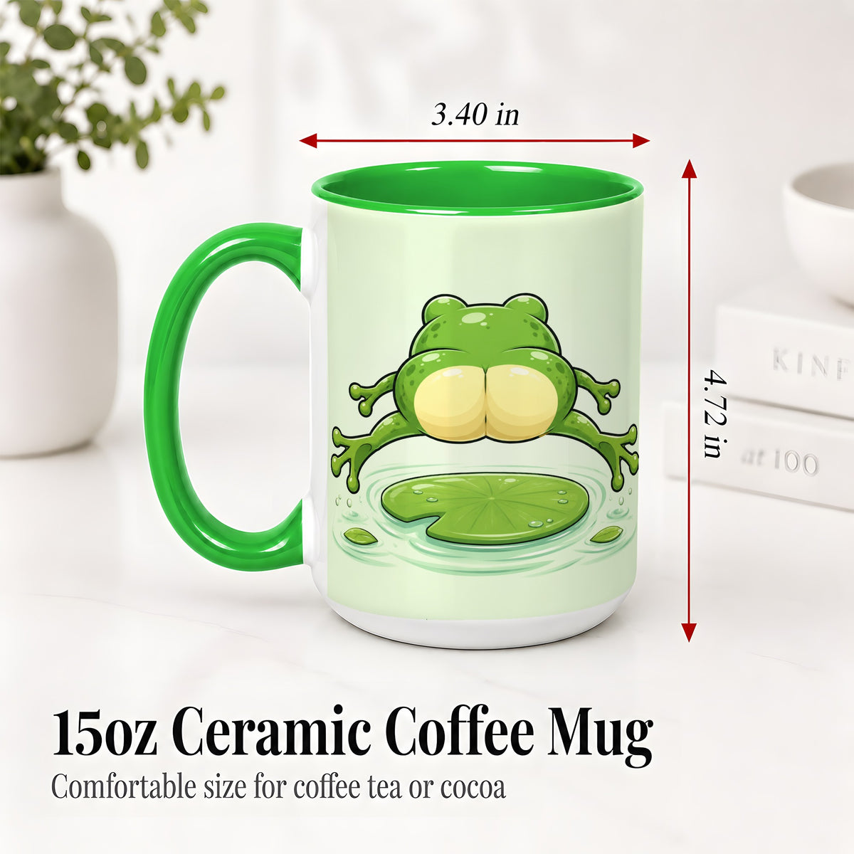 #pl[15oz|Green] Funny Frog Butt Ceramic Mug, Green Cartoon Art for Frog Lovers