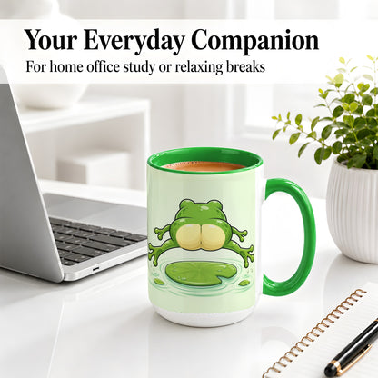 #pl[15oz|Green] Funny Frog Butt Ceramic Mug, Green Cartoon Art for Frog Lovers
