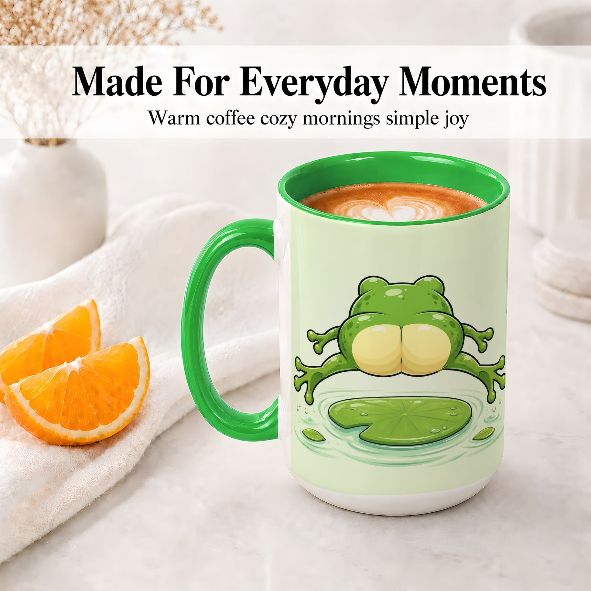 #pl[15oz|Green] Funny Frog Butt Ceramic Mug, Green Cartoon Art for Frog Lovers