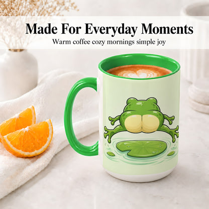 #pl[15oz|Green] Funny Frog Butt Ceramic Mug, Green Cartoon Art for Frog Lovers